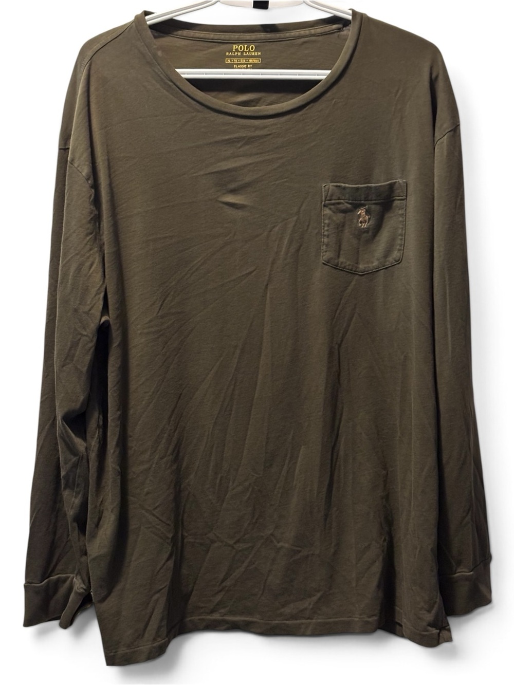 Polo Ralph Lauren Classic Fit Long Sleeve Pocket Tee XL Olive Green Pony
